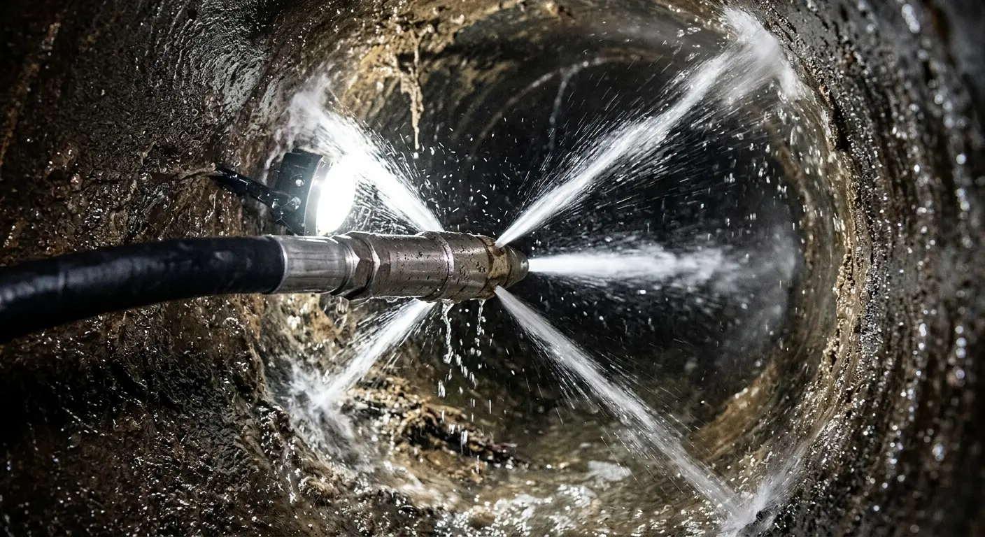 High-pressure hydro jetting nozzle cleaning sewer pipe for Sewer Cleanout in Woodridge